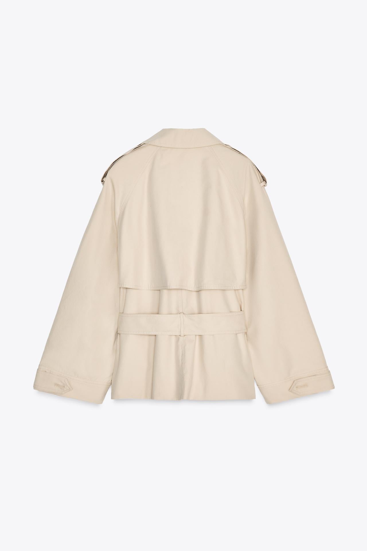 Caliante Damen Cropped Trenchcoat Beige mit Gürtel und Reverskragen