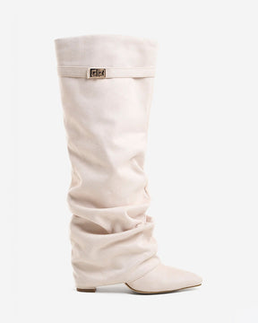 Lavista Slouchy Kniehohe Wildlederstiefel in Cremeweiß mit Absatz