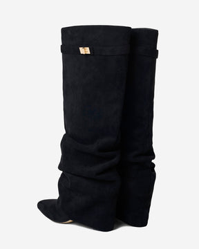 Lavista Kniehohe Slouchy Wildlederstiefel Schwarz mit verstecktem Absatz Èdyisa