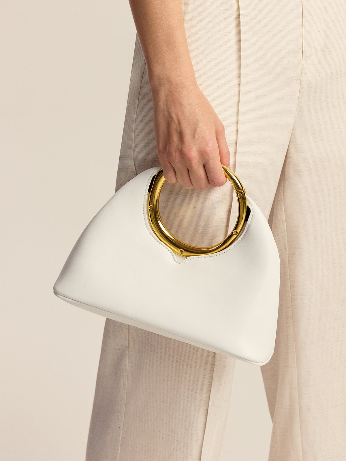 Elegante Goldring Clutch Bag für Damen – Minimalistisch, Abendtasche, Aprikót