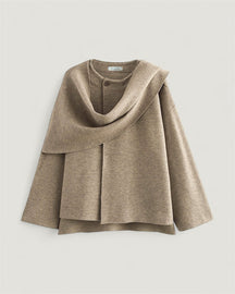 Marais Eleganter Kurzmantel mit Integriertem Schal – Weicher Doubleface Strick Cape