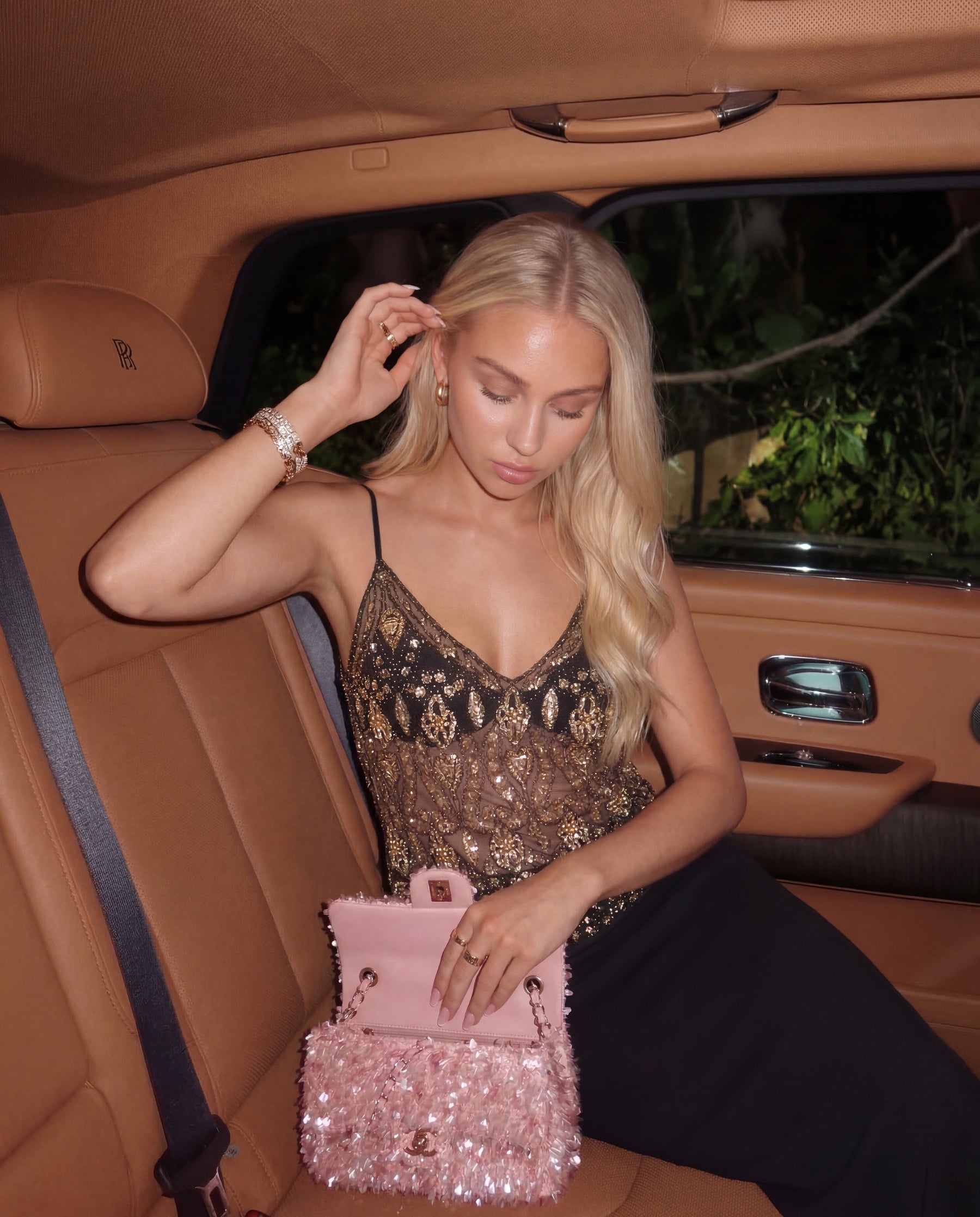 Léa embellished Top schwarz gold