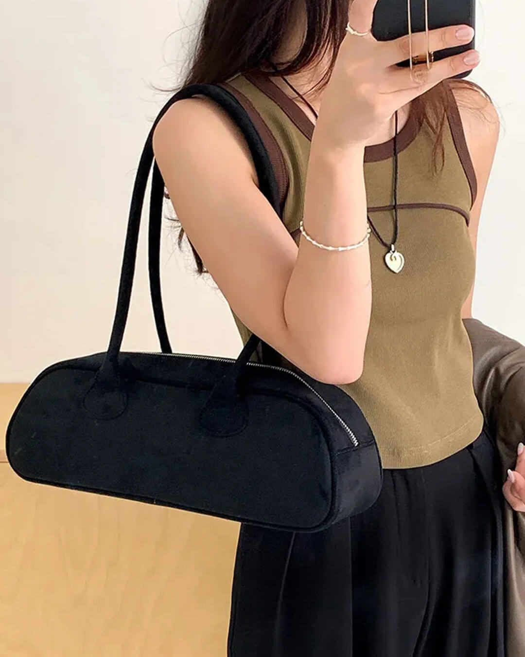 Aveline Vegane Wildleder Handtasche Weiche Schultertasche für Damen