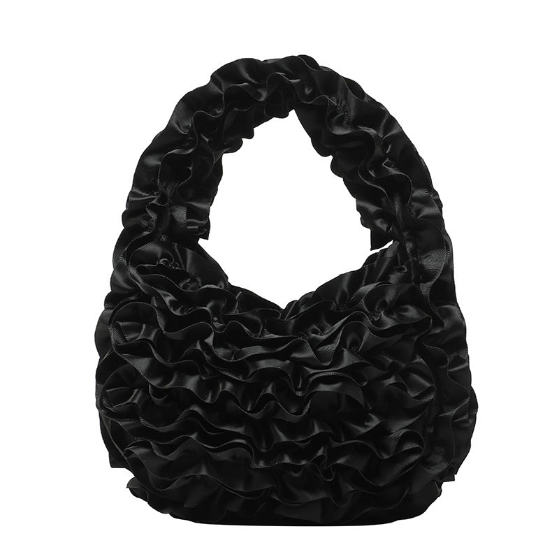 Velnoir™ Leflá Glänzende Satin Rüschen Hobo Mini Tasche Elegante Abend Handtasche